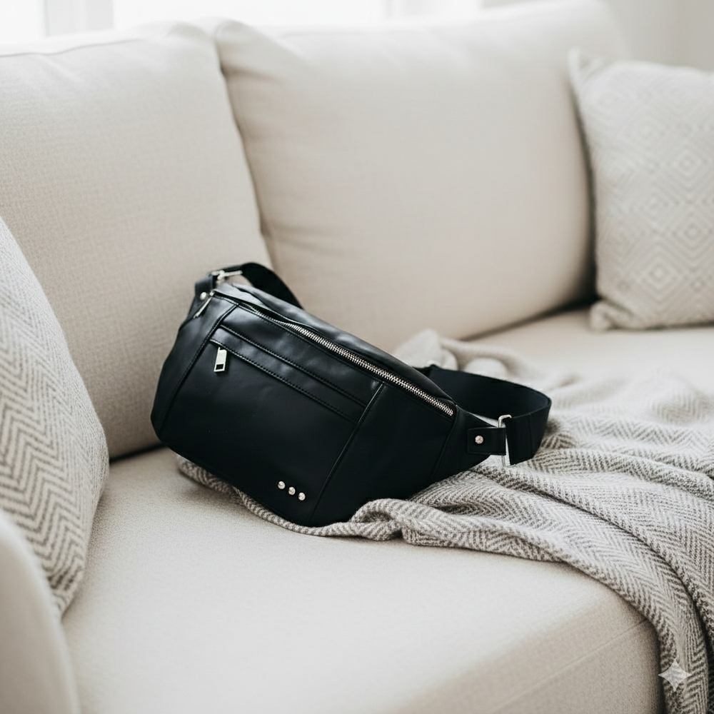 Pretty Simple Women's Marley Matte Black Oversized Bum Bag - Picture 3 of 5